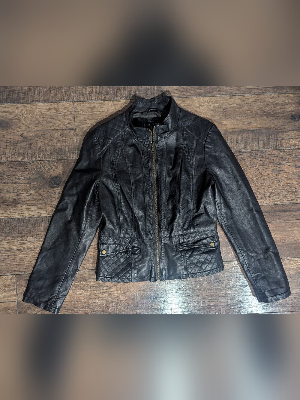 Giacca Women's Faux Leather Motorcycle Retro Jacket Quilted Accents & Pockets M
